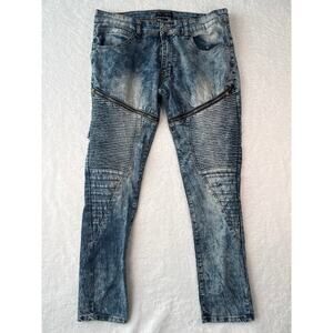 Brooklyn Express Moto Biker Jeans Men Size 32x32 Acid Wash Ribbed Zip Streetwear